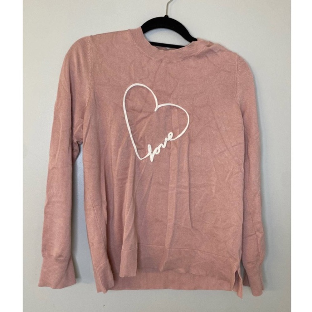 Muave Pink Womens Heart Valentine’s Long Sleeve Shirt M